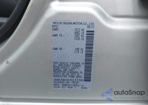 2025 Nissan Altima Sv Awd z USA, uszkodzony, nr VIN 1N4BL4DW4SN413590